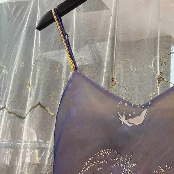 area blue yellow bedazzled strawberry mini dress beaded straps - Picture 5 of 11